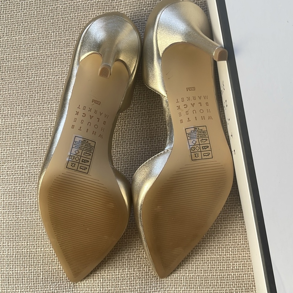 WHBM Ella Leather D'Orsay Heels Gold Metallic 5.5M - Picture 8 of 9